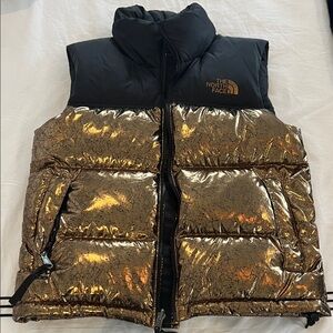 The North Face Black and Metallic Gold Puffer Vest